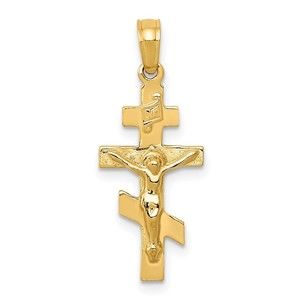 Million Charms 10k Yellow Gold Eastern Orthodox Crucifix Necklace Charm Pendant